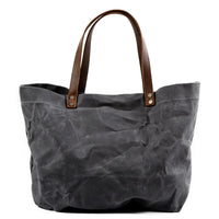 HKM-283411 Waterproof Wax Canvas Casual Shoulder Handbag with Cowhide Trim