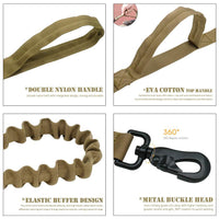 HKM-2834365 Tactical Elastic Dog Leash with Dual Control Handles for Training and Walking