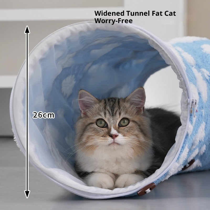 HKM-2834621 Detachable S-Type Round Tunnel Cat Nest - Blue Sky and White Clouds Design