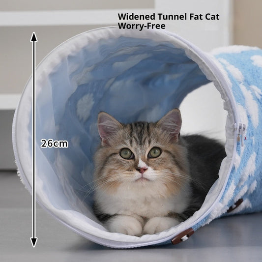 HKM-2834621 Detachable S-Type Round Tunnel Cat Nest - Blue Sky and White Clouds Design