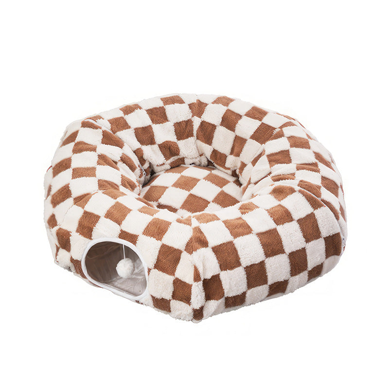 HKM-2834621 Detachable S-Type Round Tunnel Cat Nest - Blue Sky and White Clouds Design