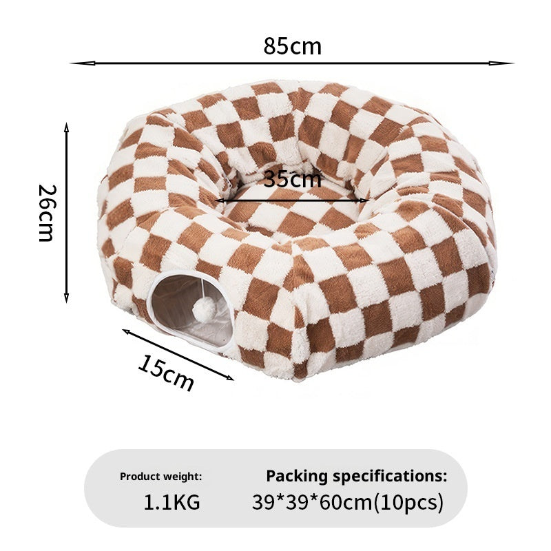 HKM-2834621 Detachable S-Type Round Tunnel Cat Nest - Blue Sky and White Clouds Design