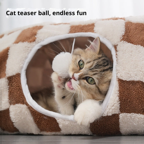 HKM-2834621 Detachable S-Type Round Tunnel Cat Nest - Blue Sky and White Clouds Design