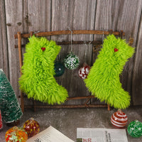 HKM-283475 Plush Green Fur Christmas Stockings Gift Bag in Multiple Styles