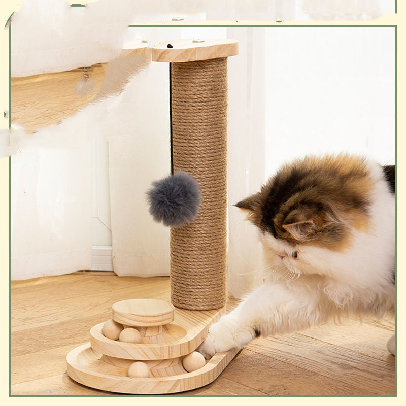 HKM-2835389 Sisal Wrapped Self-Healing Turntable with Solid Wood Base - Three-Layer Design