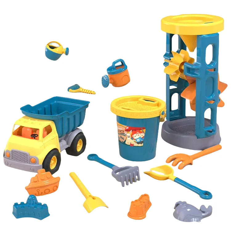 HKM-283603 Kids Beach Toy Set - 5-Piece Portable Sand Moulds with Bucket and Shovel for Outdoor Play