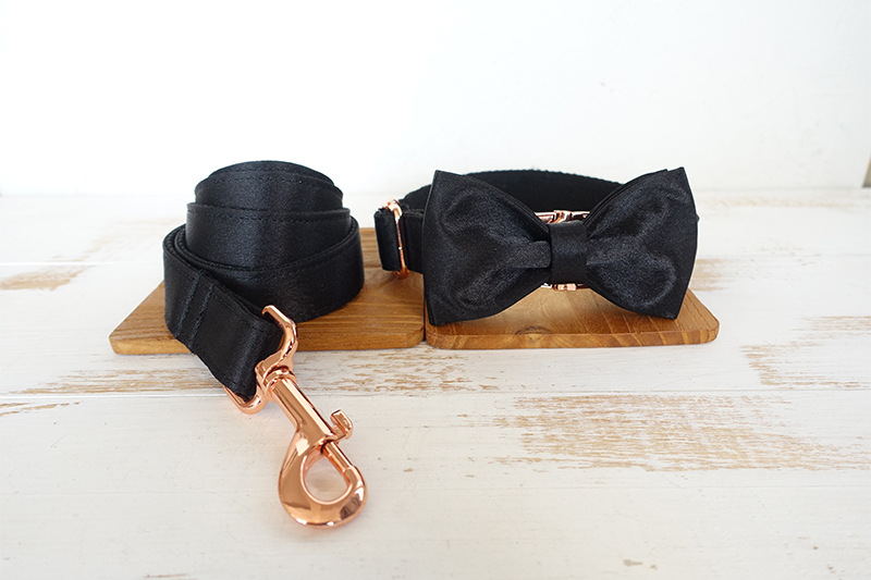 HKM-2836541 Creative Polyester Bowknot Pet Chain Ring and Rope Strap in Black Knight