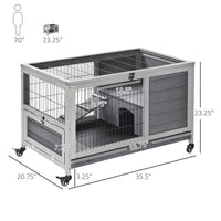 HKM-2843965 Indoor Wooden Rabbit and Guinea Pig Habitat with Enclosed Run and Wheels
