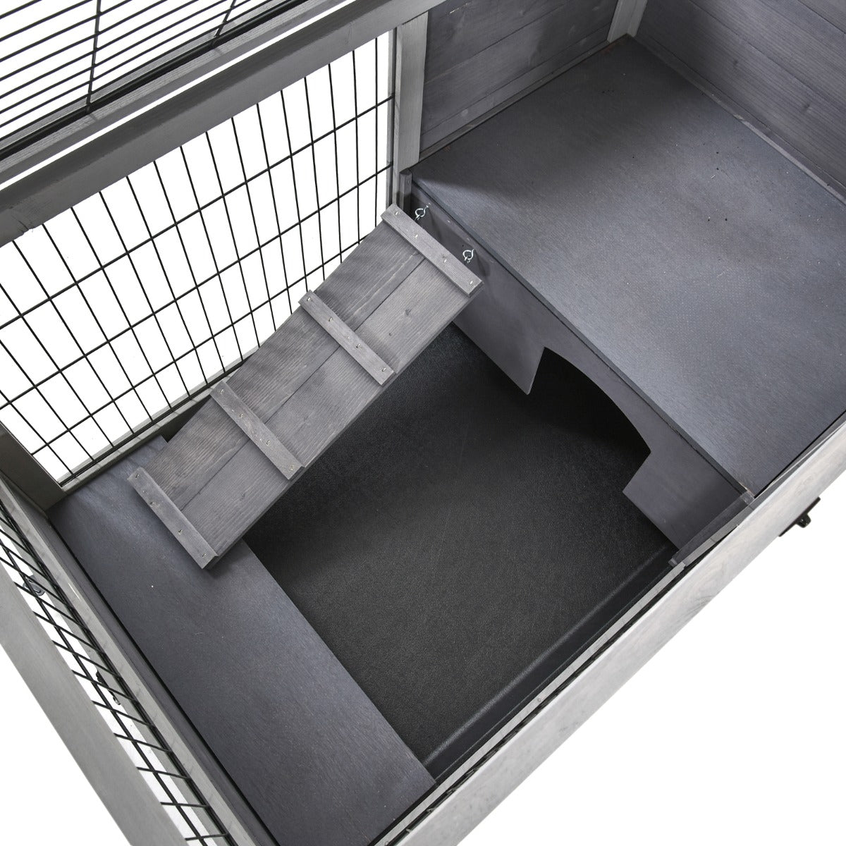HKM-2843965 Indoor Wooden Rabbit and Guinea Pig Habitat with Enclosed Run and Wheels