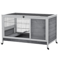 HKM-2843965 Indoor Wooden Rabbit and Guinea Pig Habitat with Enclosed Run and Wheels