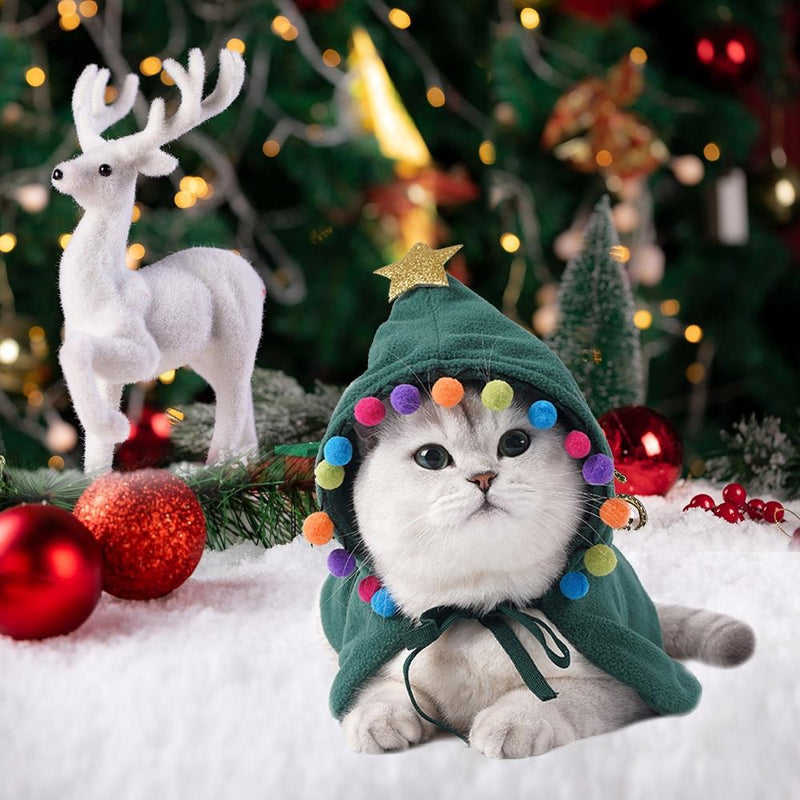 HKM-2844477 Funny Cat Christmas Cloak in Green and Red, Polar Fleece, Sizes S, M, L