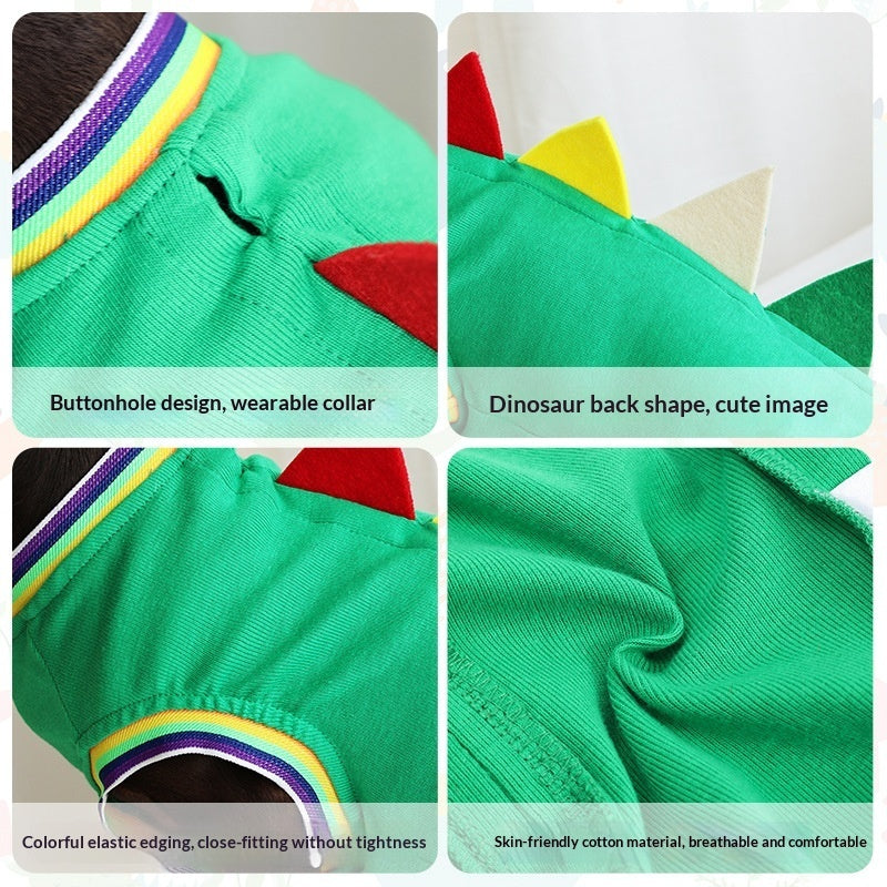 HKM-2844861 Comfortable Dinosaur Vest for Dogs - Cute Four-Legged Outdoor Pet Clothes in Green and Blue
