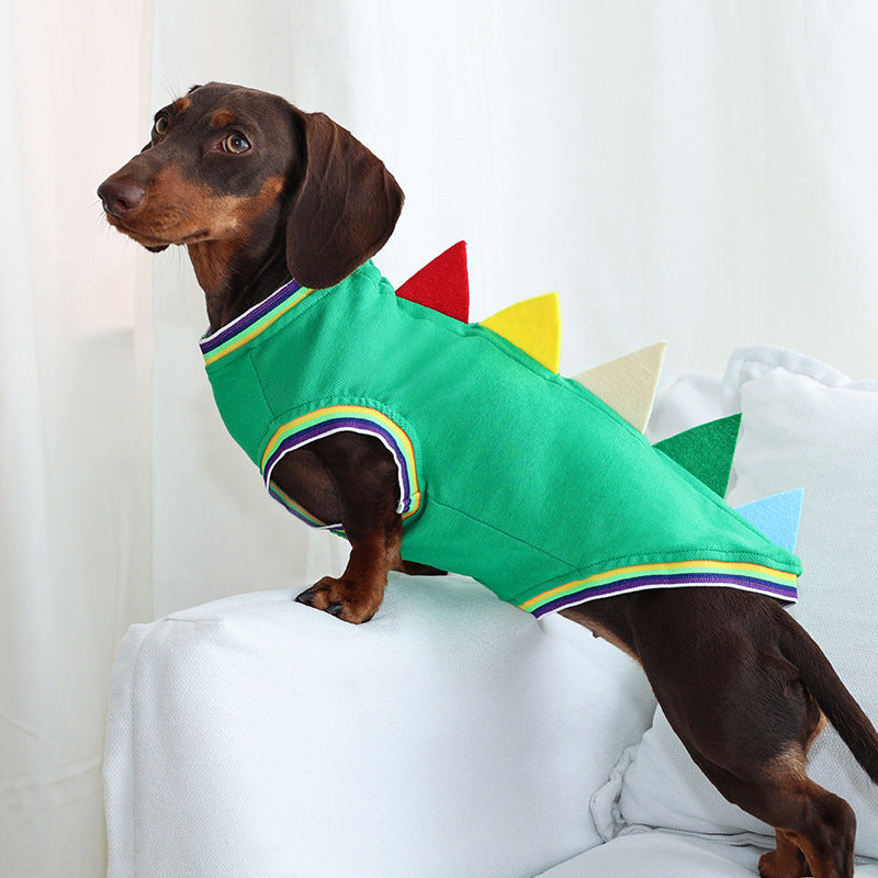 HKM-2844861 Comfortable Dinosaur Vest for Dogs - Cute Four-Legged Outdoor Pet Clothes in Green and Blue