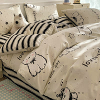 HKM-284499 Cartoon Dog Cotton Bedding Set - Four-Piece Quilt Cover and Sheet for Dormitory Beds