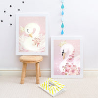HKM-284499 Frameless Pink Swan Canvas Art for Children's Room Decoration