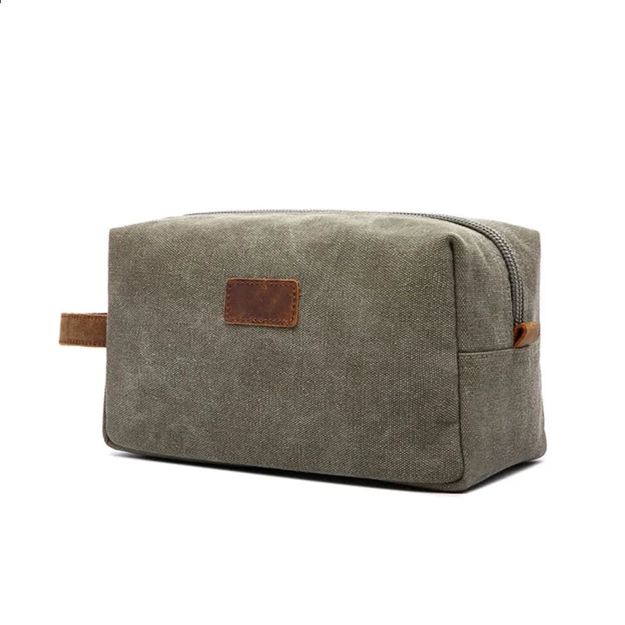 HKM-284563 Vintage Waxed Canvas Toiletry Bag for Travel and Makeup Storage