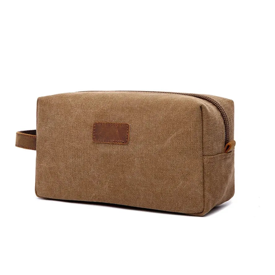 HKM-284563 Vintage Waxed Canvas Toiletry Bag for Travel and Makeup Storage