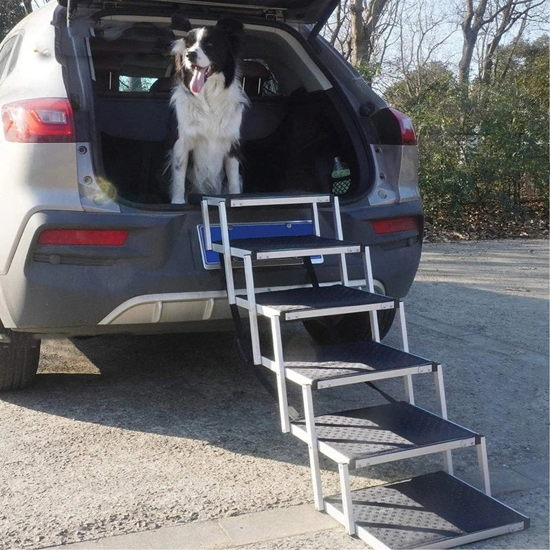 HKM-2846909 Portable 6-Step Aluminum Dog Ladder with Oxford Cloth and Pearl Cotton Padding