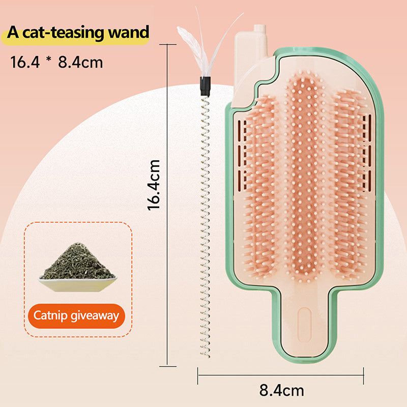 HKM-2847549 Multifunctional Cat Itch Remover and Massager with Feather Toy - Lightweight and Portable Pet Supply