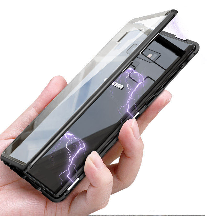 HKM-284755 Clamshell Metal Frame Magnetic Tempered Glass Case for Samsung Note9