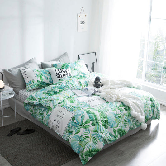 HKM-284819 Four-Piece Cotton Plant and Flower Quilt Cover Set
