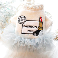 HKM-2848445 Elegant Beige Winter Cat Princess Dress - Cozy Wool Pet Clothing in Various Sizes