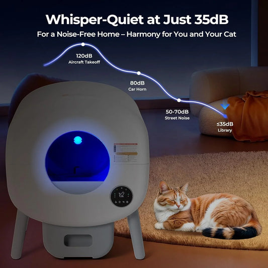 HKM-284947 Automatic Self-Cleaning Cat Litter Box with Smart Odor Control and Low Noise Design, Durable Plastic, 76L Capacity