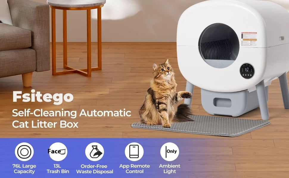 HKM-284947 Automatic Self-Cleaning Cat Litter Box with Smart Odor Control and Low Noise Design, Durable Plastic, 76L Capacity