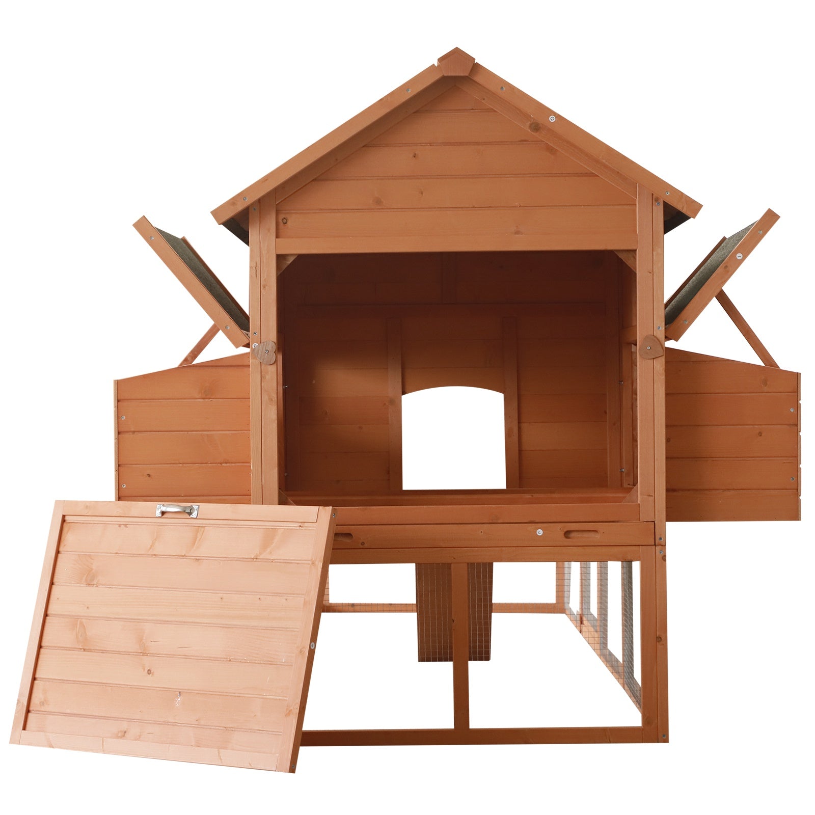 HKM-2849725 Large Wooden Chicken Coop with Nesting Box and Run, 136.5" Deluxe Hen House for Backyard Poultry