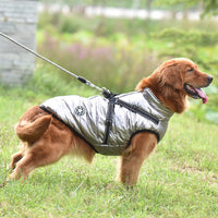 HKM-2850493 Reflective Cotton-Padded Pet Coat in Christmas Snowflake, Plaid, and Silver Gray - Sizes 3XL to 5XL