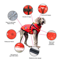 HKM-2850493 Reflective Cotton-Padded Pet Coat in Christmas Snowflake, Plaid, and Silver Gray - Sizes 3XL to 5XL