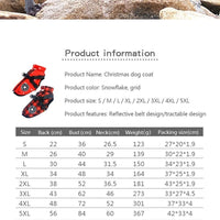 HKM-2850493 Reflective Cotton-Padded Pet Coat in Christmas Snowflake, Plaid, and Silver Gray - Sizes 3XL to 5XL