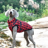 HKM-2850493 Reflective Cotton-Padded Pet Coat in Christmas Snowflake, Plaid, and Silver Gray - Sizes 3XL to 5XL