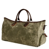 HKM-285075 Large Capacity Waterproof Batik Canvas Travel Bag with Crazy Horse Cowhide Leather Trim