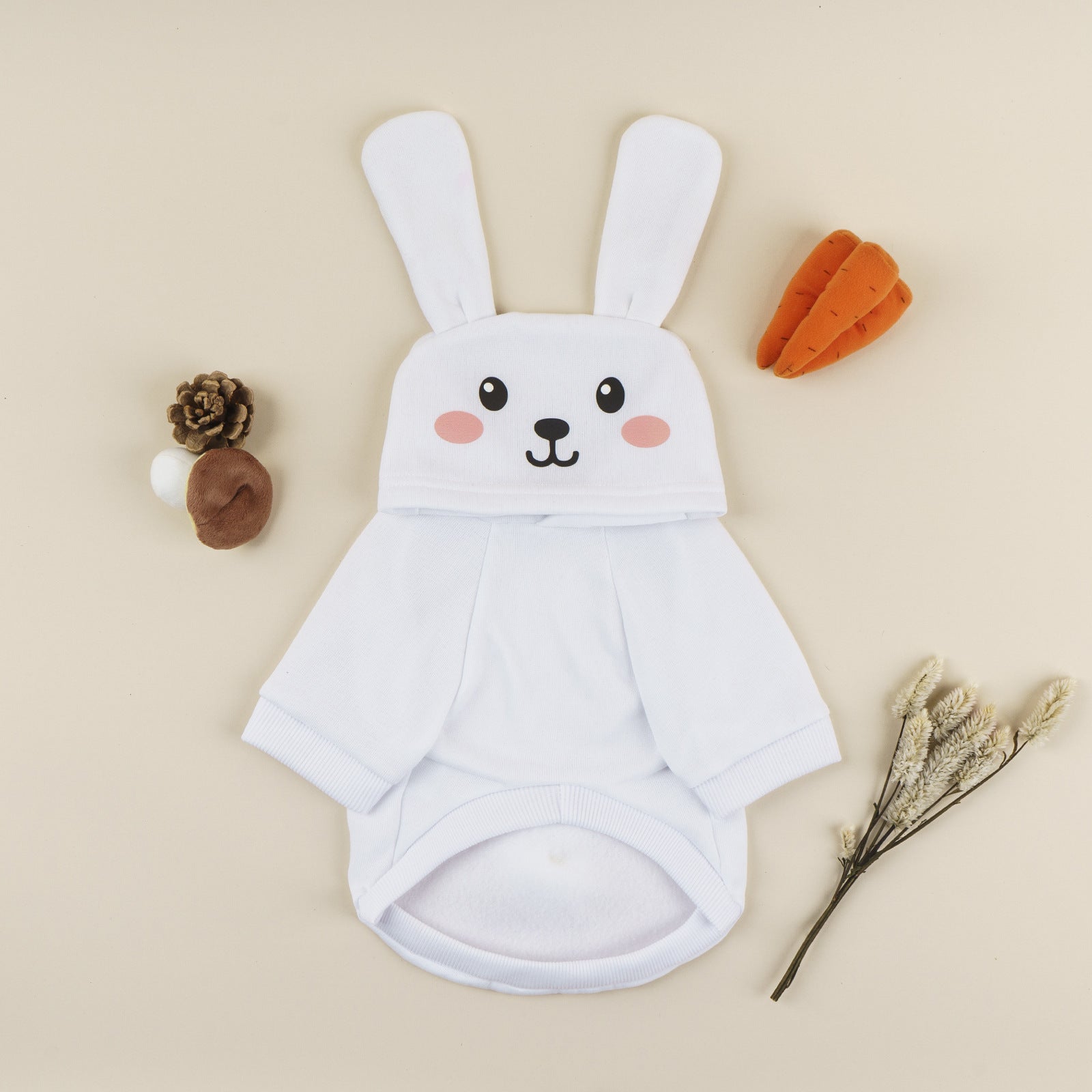 HKM-2851133 Cozy Rabbit-Shaped Pet Sweater in White for Small to Extra Large Pets
