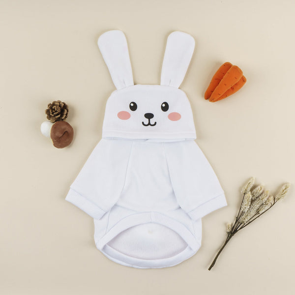 HKM-2851133 Cozy Rabbit-Shaped Pet Sweater in White for Small to Extra Large Pets