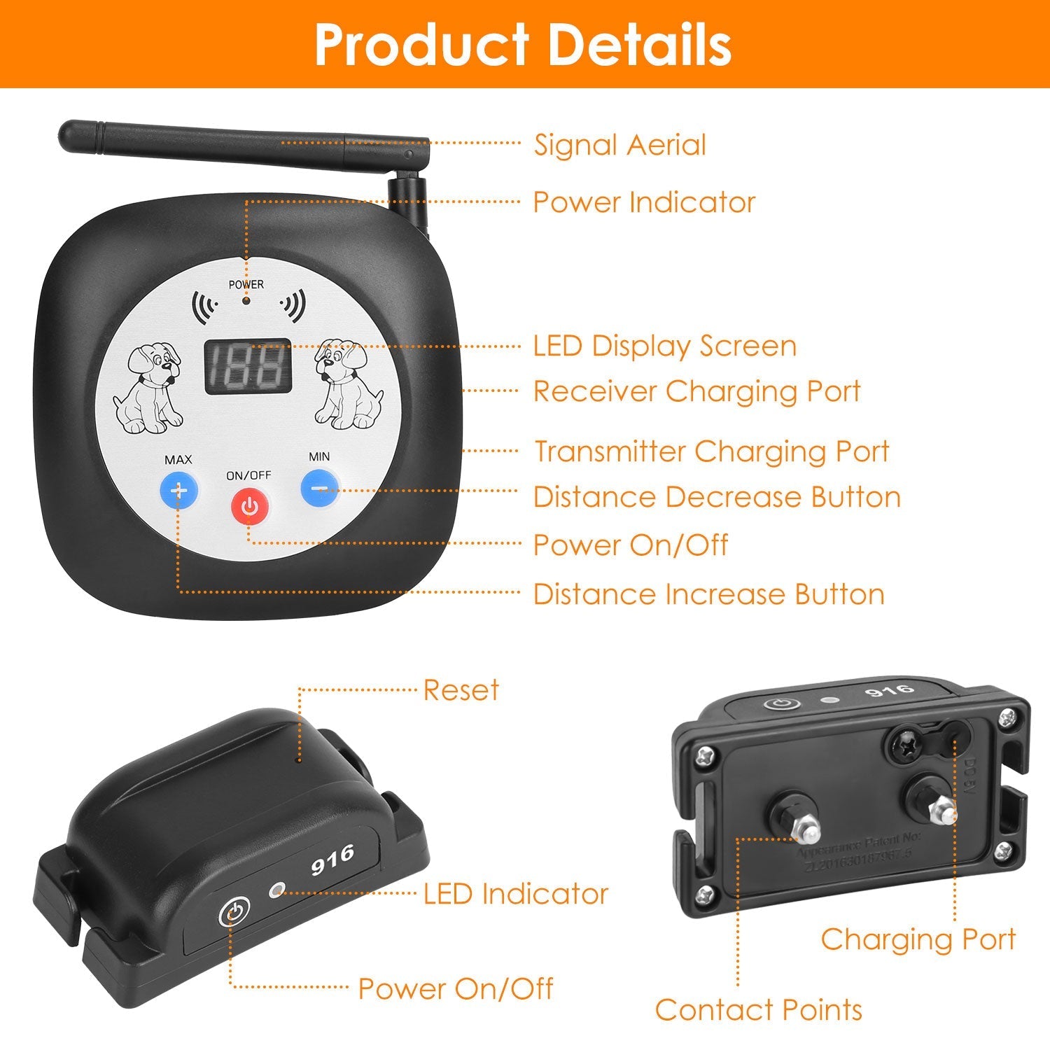 HKM-2851517 Electric Wireless Dog Fence System with GPS Location Monitor and Rechargeable Collar for Small to Large Dogs
