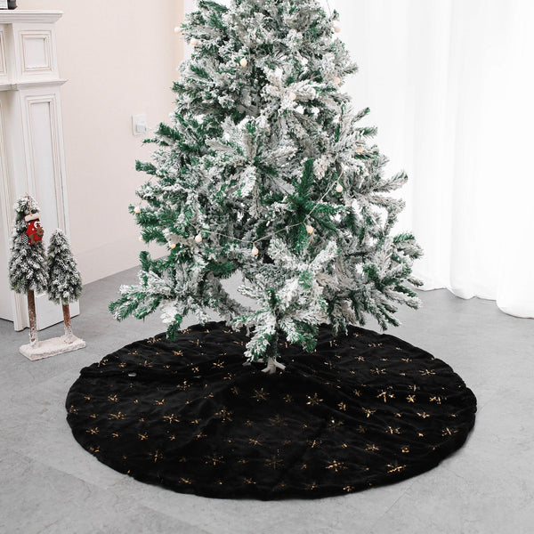 HKM-285267 Black Embroidered Velvet Christmas Tree Skirt with Sequin Detailing