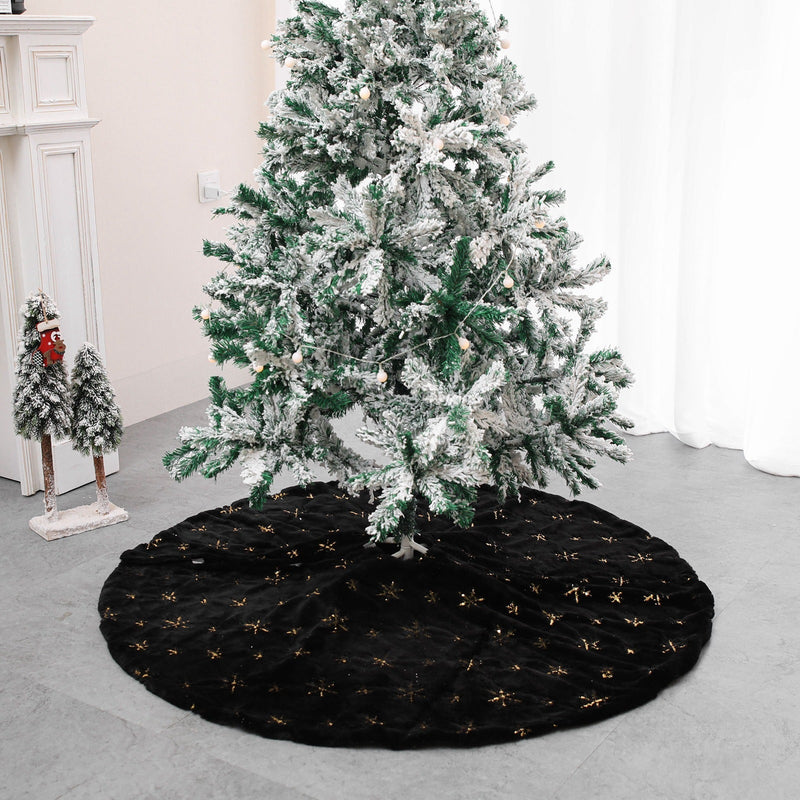 HKM-285267 Black Embroidered Velvet Christmas Tree Skirt with Sequin Detailing