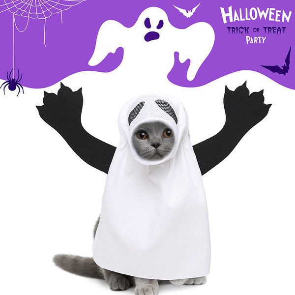HKM-2853437 Ghost Costume for Dogs and Cats - White Polyester Pet Clothing for Halloween Parties