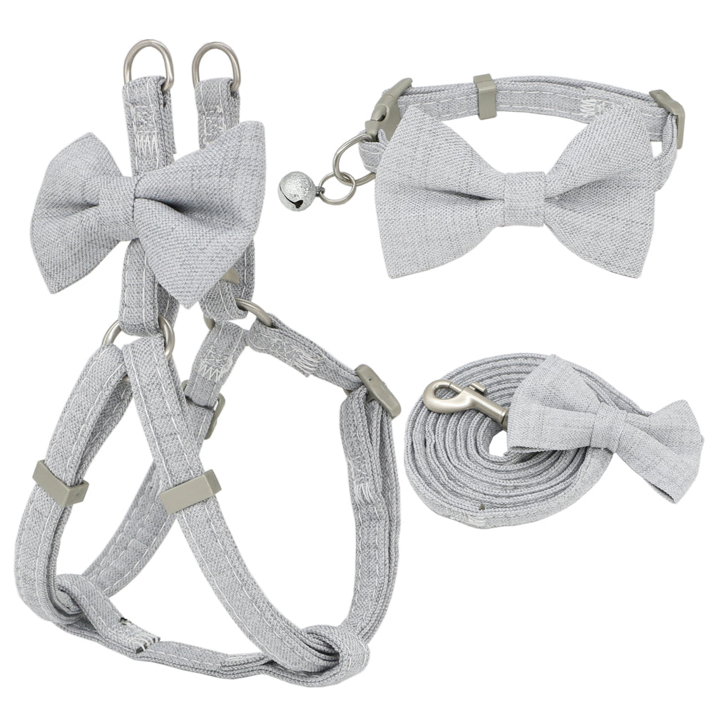 HKM-2853821 Adjustable Soft Bow Dog Harness, Leash, and Collar Set in Various Colors