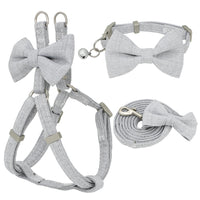 HKM-2853821 Adjustable Soft Bow Dog Harness, Leash, and Collar Set in Various Colors