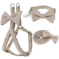 HKM-2853821 Adjustable Soft Bow Dog Harness, Leash, and Collar Set in Various Colors