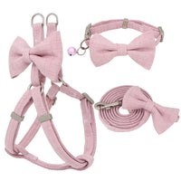 HKM-2853821 Adjustable Soft Bow Dog Harness, Leash, and Collar Set in Various Colors