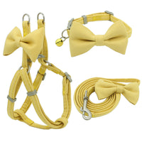 HKM-2853821 Adjustable Soft Bow Dog Harness, Leash, and Collar Set in Various Colors