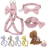 HKM-2853821 Adjustable Soft Bow Dog Harness, Leash, and Collar Set in Various Colors