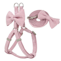 HKM-2853821 Adjustable Soft Bow Dog Harness, Leash, and Collar Set in Various Colors