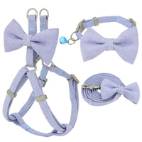 HKM-2853821 Adjustable Soft Bow Dog Harness, Leash, and Collar Set in Various Colors