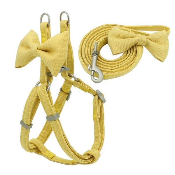 HKM-2853821 Adjustable Soft Bow Dog Harness, Leash, and Collar Set in Various Colors