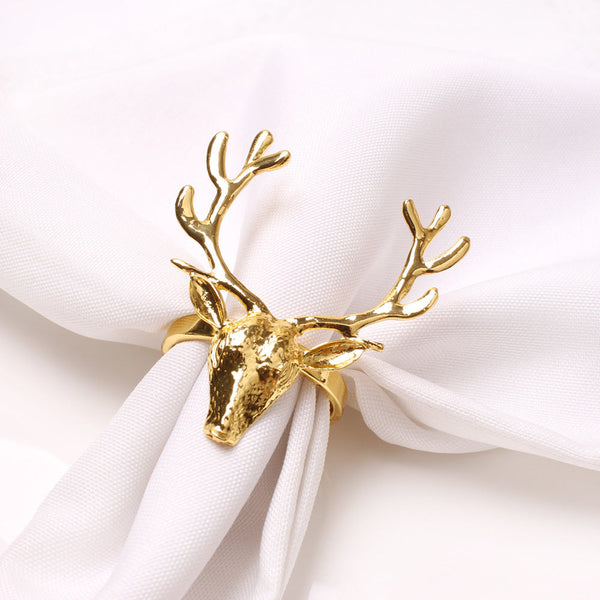 HKM-285459 Deer Head Napkin Ring Set - Solid Color Alloy Napkin Holders for Elegant Table Settings